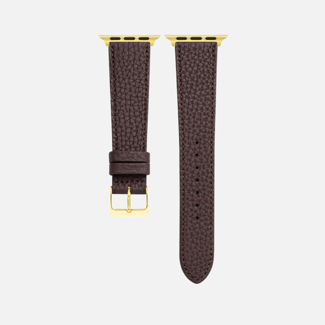 Dunkelbraunes Lederarmband für Apple Watch aus Togoleder, handgefertigt in Deutschland.