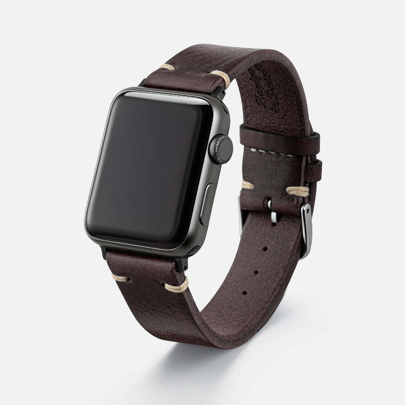 Braunes Apple Watch Armband Leder Herren, geeignet für die neuesten Apple Watch Modelle.