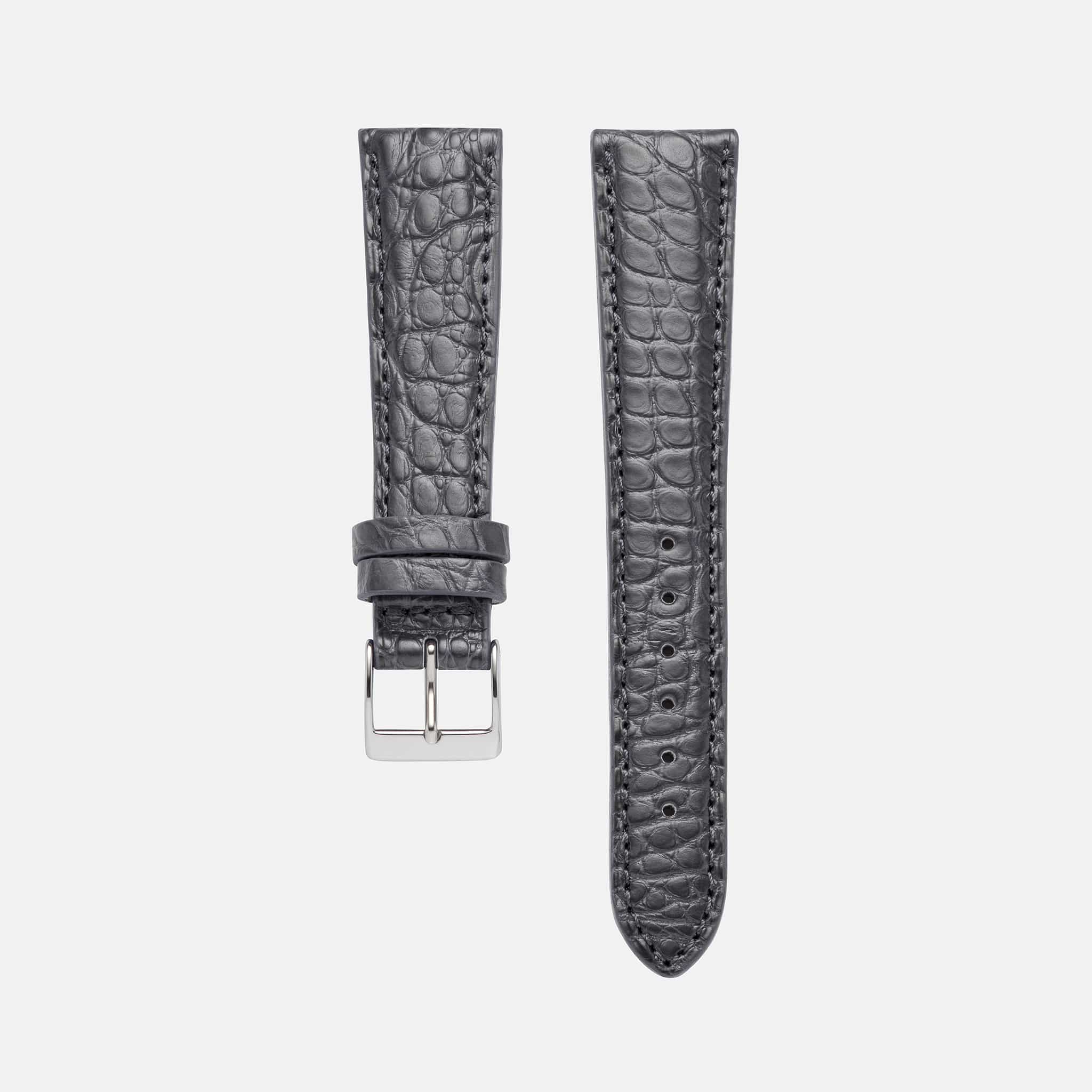 Dunkelgraues Kroko Alligator Uhrenarmband – Handgefertigtes, luxuriöses Uhrenarmband aus hochwertigem dunkelgrauem Kroko Alligatorleder, ideal für elegante und sportliche Zeitmesser, mit außergewöhnlicher Strapazierfähigkeit und Eleganz