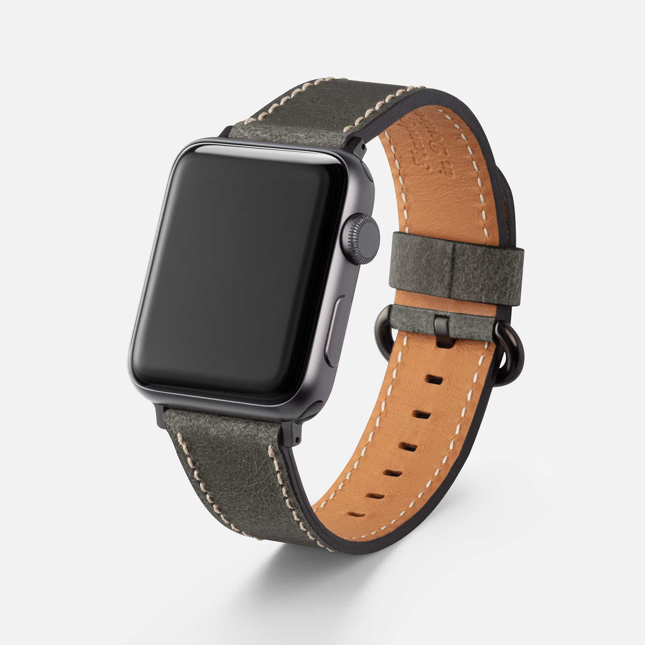 Ein schöner Blick auf das Apple Watch Lederarmband Vintage, das an einer Apple Watch befestigt ist. Passt ideal zu 38mm und 42mm Modellen.