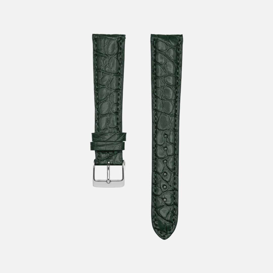 Dunkelgrünes Kroko Alligator Uhrenarmband – Handgefertigtes, luxuriöses Uhrenarmband aus hochwertigem dunkelgrünem Kroko Alligatorleder, ideal für sportliche und elegante Zeitmesser