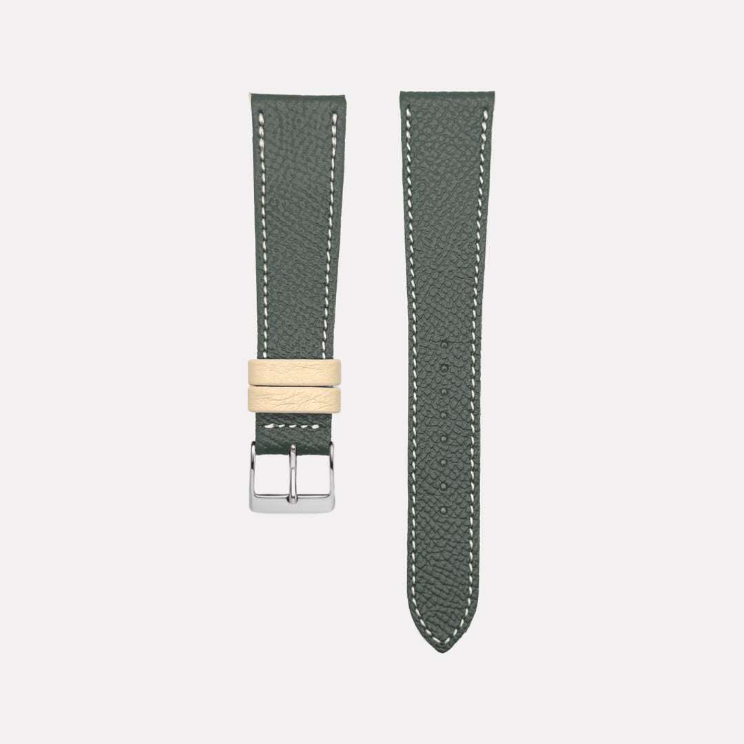 Dunkelgrünes Uhrenarmband aus hochwertigem Leder – Freistelleransicht des strapazierfähigen Armbands, elegantes Design, Made in Germany