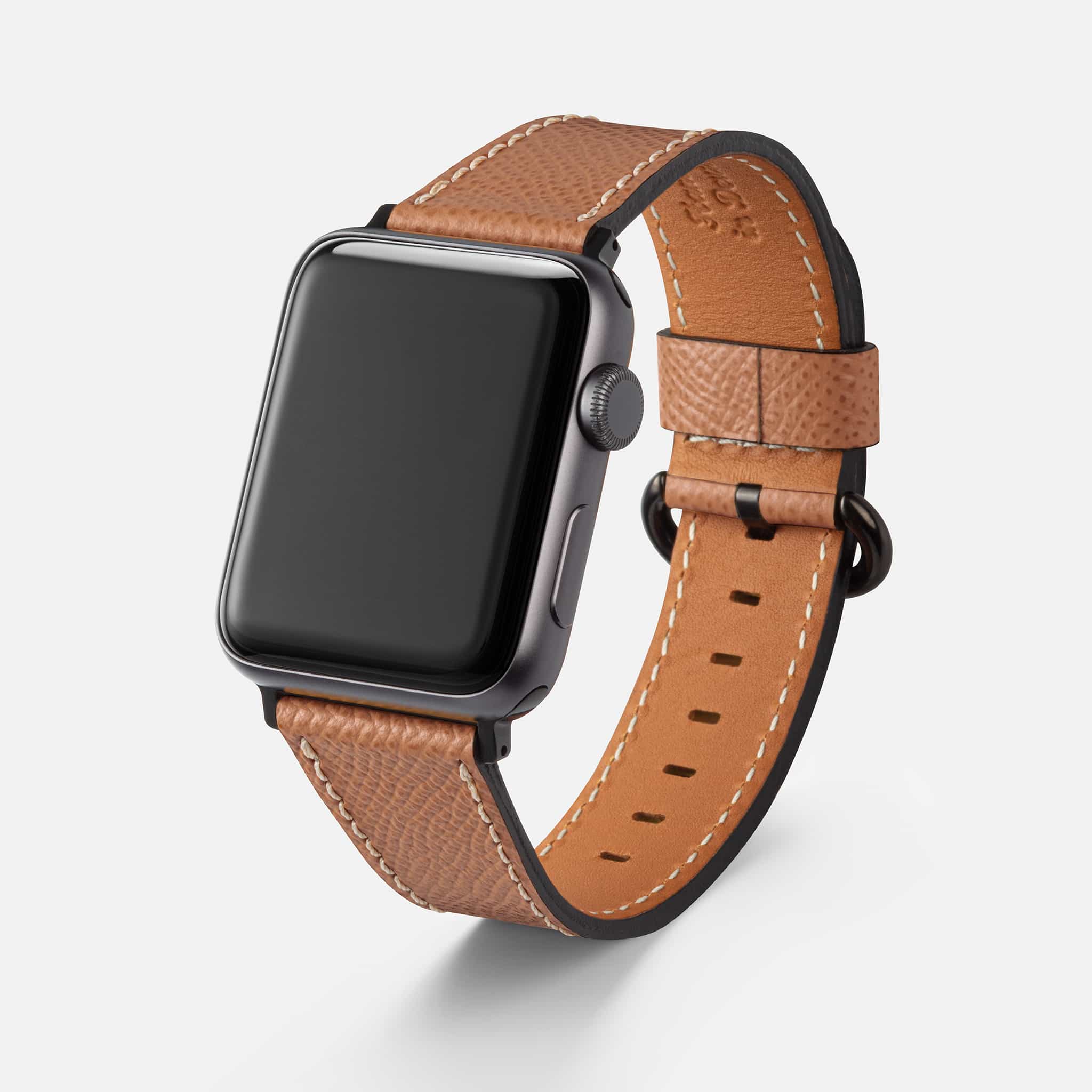 Epsom Leder-Armband für Apple Watch – Hochwertiges, handgefertigtes Lederarmband aus Epsom-Leder, Freistelleransicht mit Apple Watch