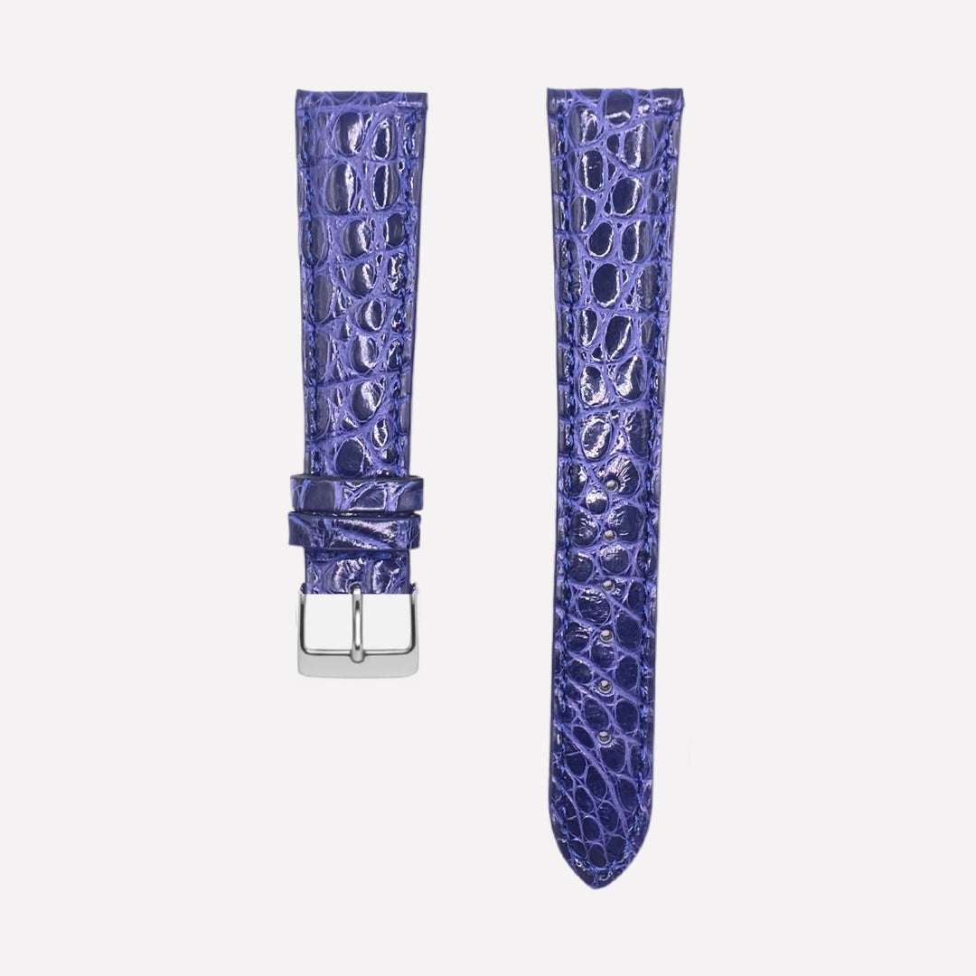 Glänzendes blaues echtes Alligator Uhrenarmband – Handgefertigtes, strapazierfähiges und glänzendes Alligatorlederarmband, Made in Germany, ideal für luxuriöse Zeitmesser wie die Omega Speedmaster