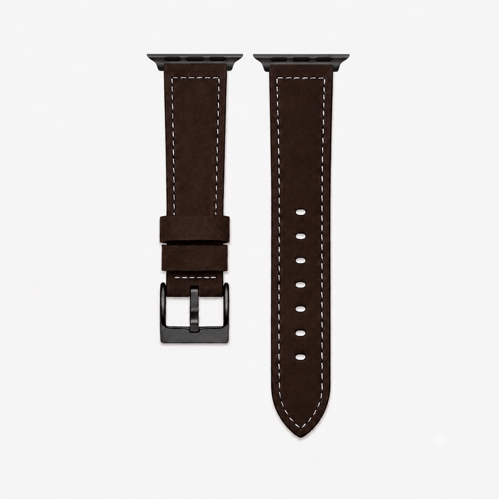 Saddle – Handgefertigtes Lederarmband passend für Apple Watch in Dunkelbraun mit schwarzer Hardware und Vintage-Optik.