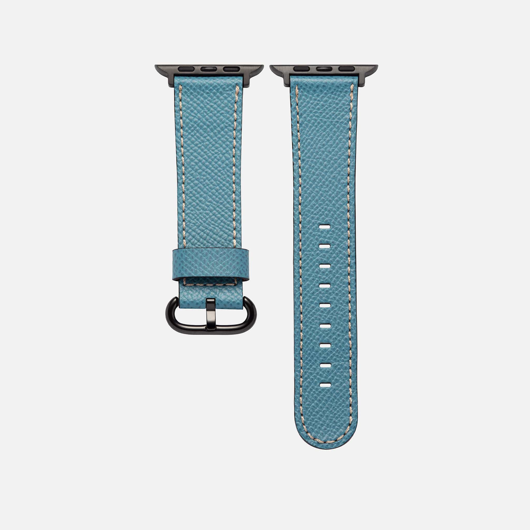 Hellblaues Epsom Leder-Armband für Apple Watch – Strapazierfähiges, elegantes Lederarmband, Freistelleransicht ohne Uhr