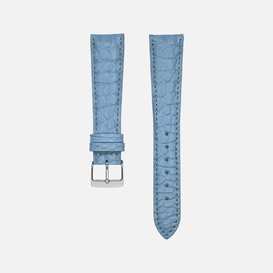 Hellblaues Kroko Alligator Uhrenarmband – Handgefertigtes, luxuriöses Uhrenarmband aus hochwertigem hellblauem Kroko Alligatorleder, ideal für elegante und sportliche Zeitmesser