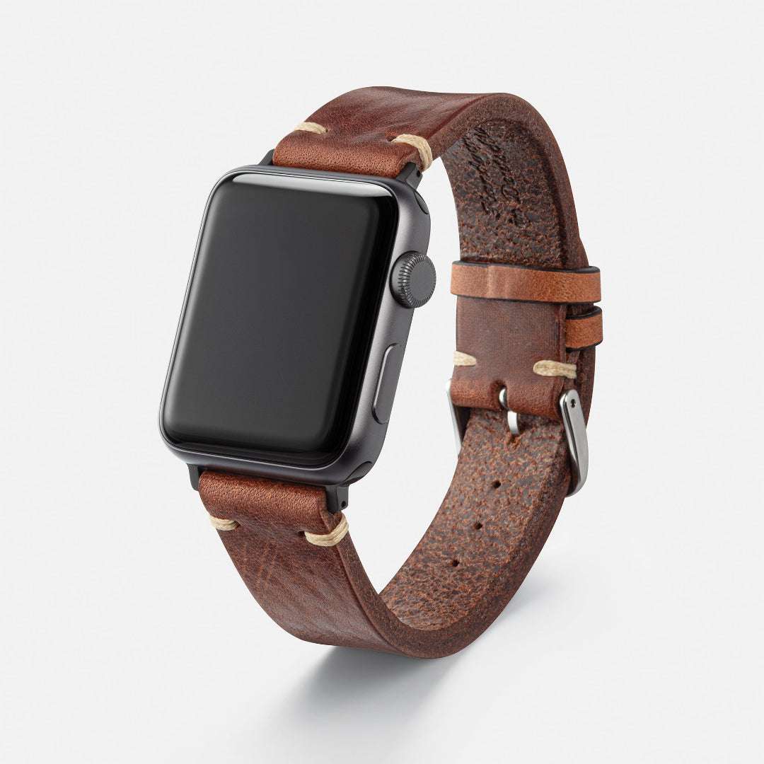 Schickes, braunes Apple Watch Armband Leder Herren, passend für verschiedene Apple Watch Modelle.