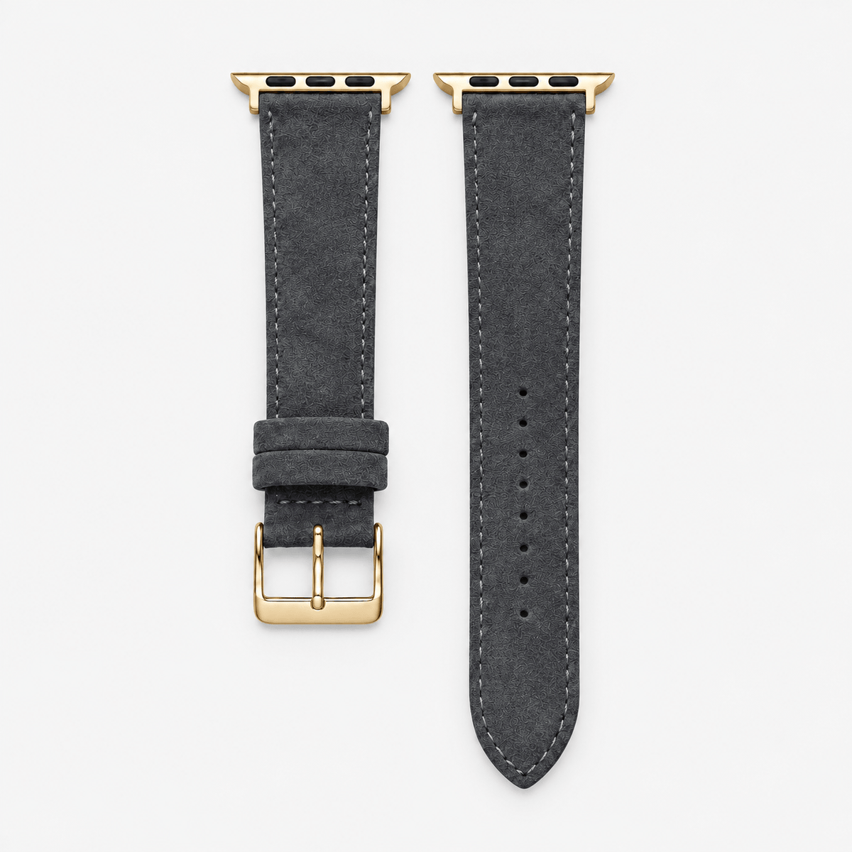 Alcantara – Apple Watch Armband in Dunkelgrau mit goldener Hardware, hochwertiges Alcántara apple watch armband, M-Länge.