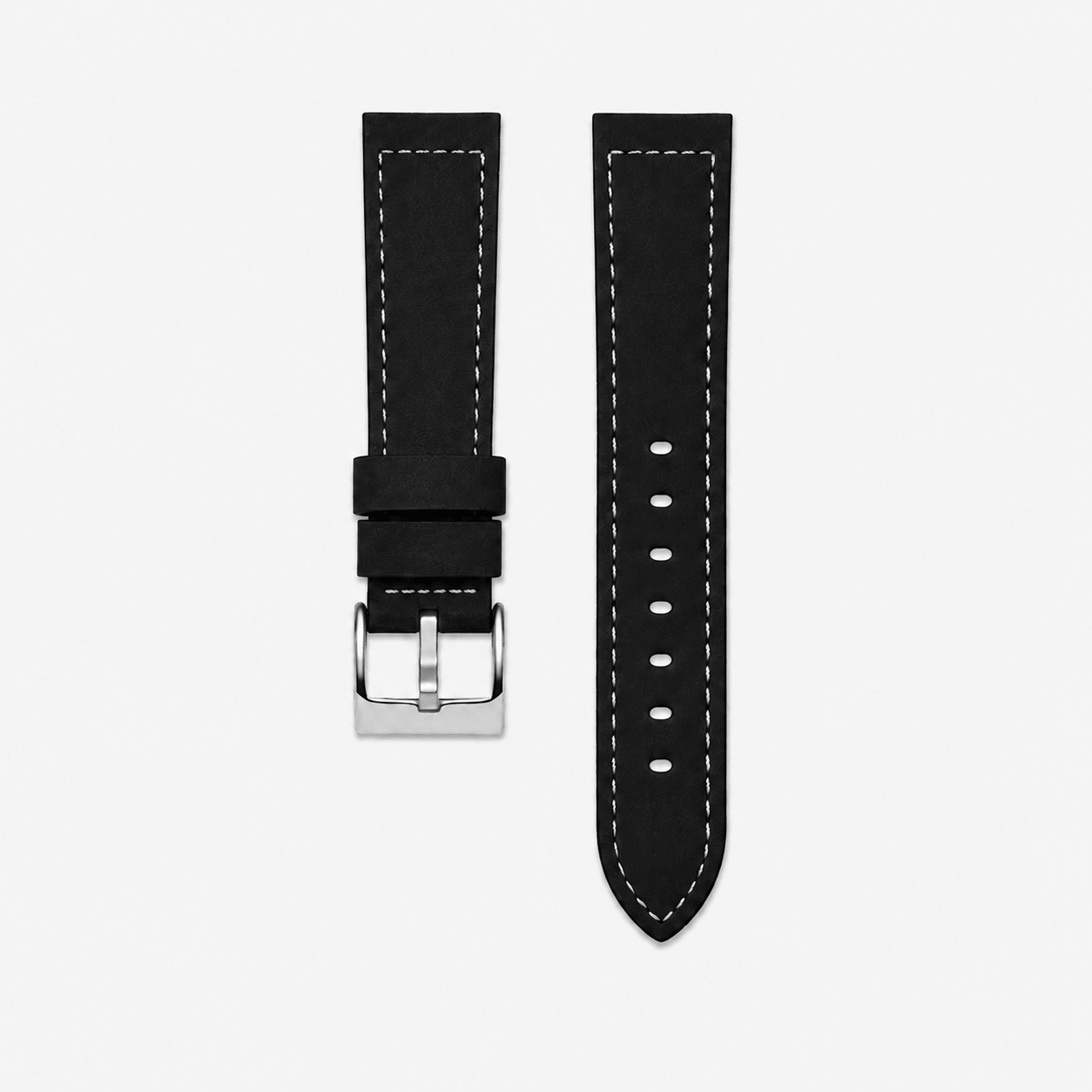 Snow Calf – Vintage Lederarmband passend für Panerai, schwarzes Kalbslederarmband mit silberner Schnalle.