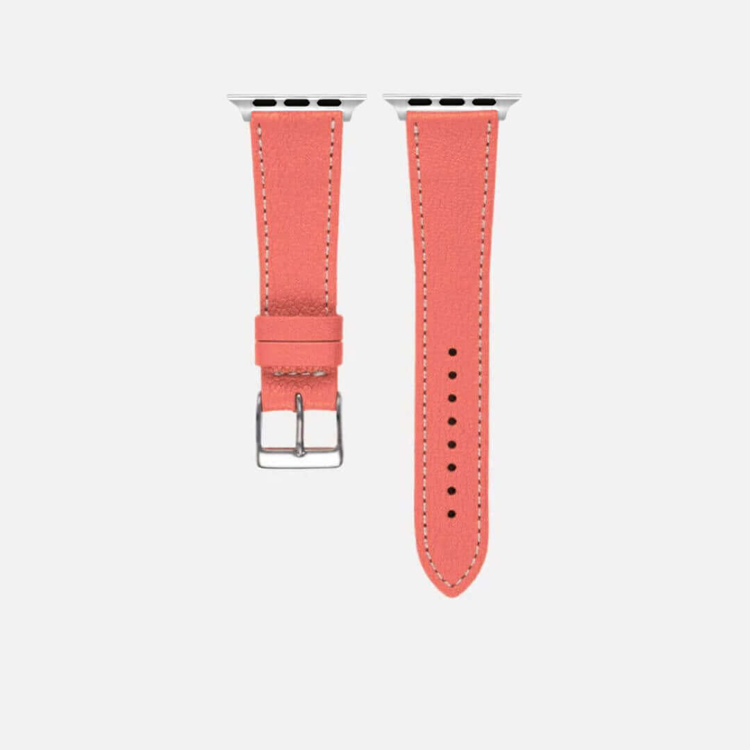 Lachs kurzes Apple Watch Armband- Biarritz aus Ziegenleder, modernes Design, elegante lachsfarbene Tönung, exklusives Material.