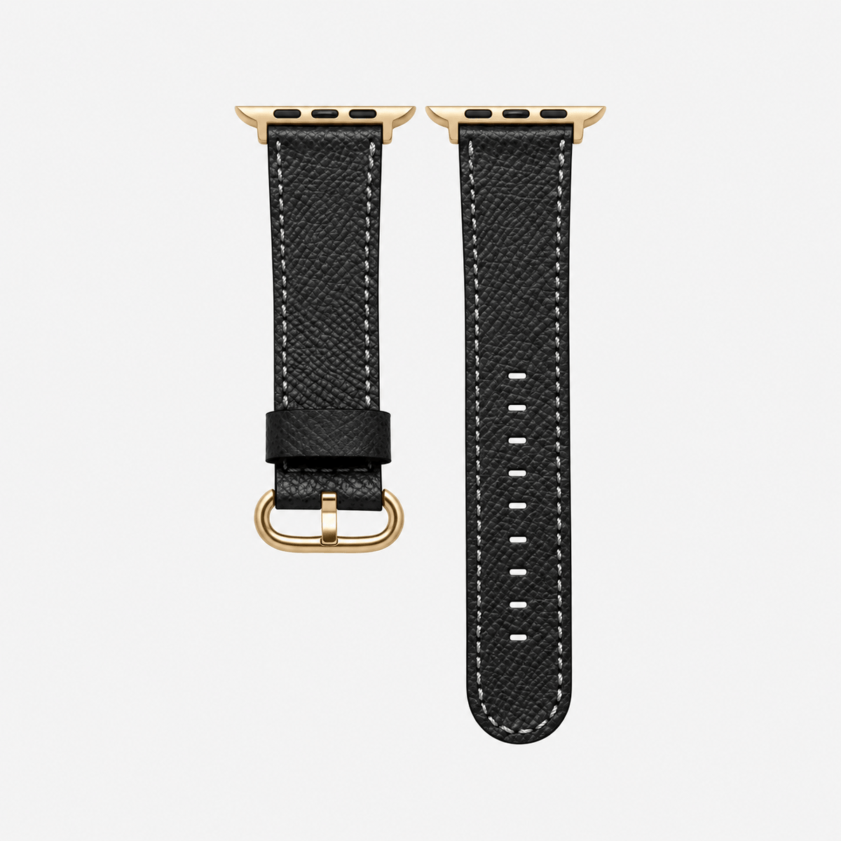 Luxuriöses Apple Watch Lederarmband Damen Cupertino Schwarz aus hochwertigem Epsom Kalbleder mit goldener Hardware