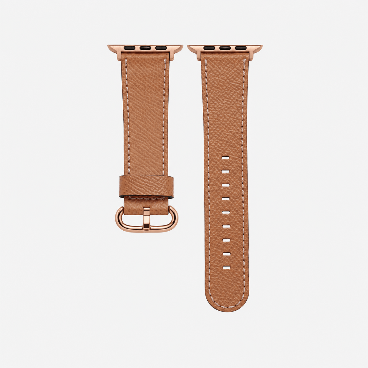 Luxuriöses Apple Watch Lederarmband Damen Cupertino Hellbraun aus hochwertigem Epsom Kalbleder mit rosegoldener Hardware.