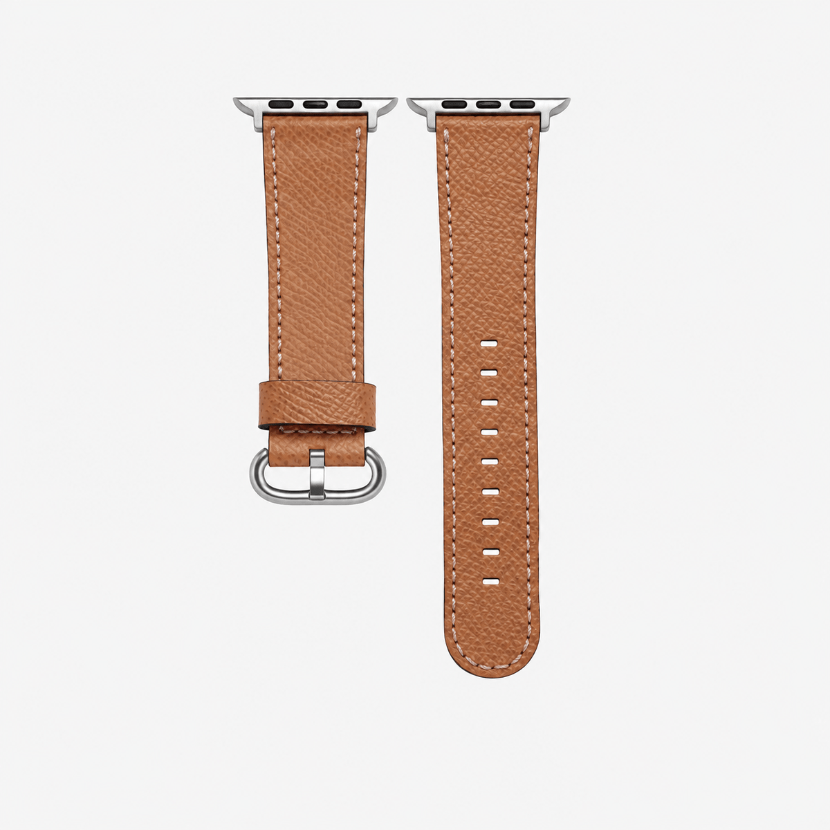 Luxuriöses Apple Watch Lederarmband Damen Cupertino Hellbraun aus hochwertigem Epsom Kalbleder mit silberner Hardware.