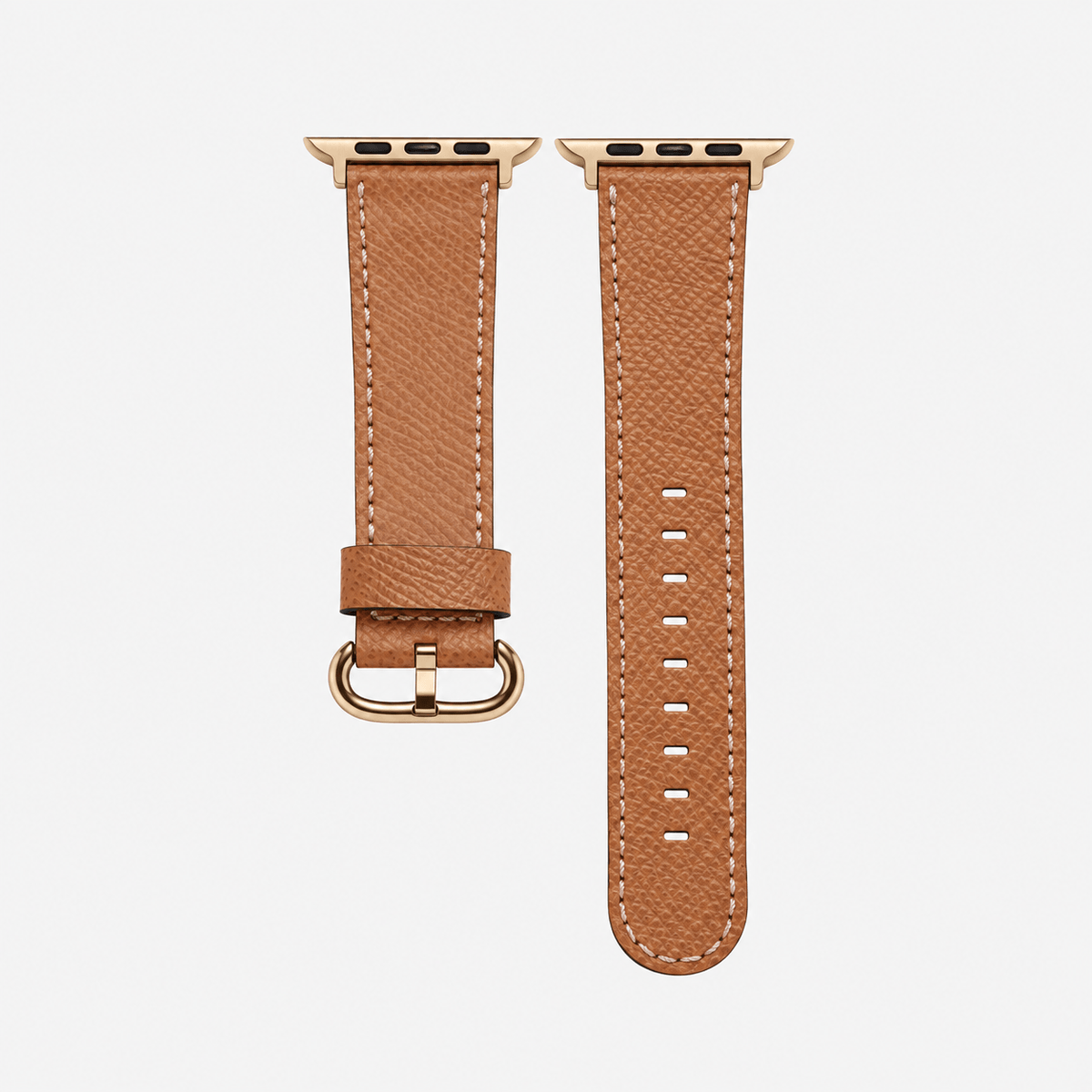 Luxuriöses Apple Watch Lederarmband Damen Cupertino Hellbraun aus hochwertigem Epsom Kalbleder mit goldener Hardware.