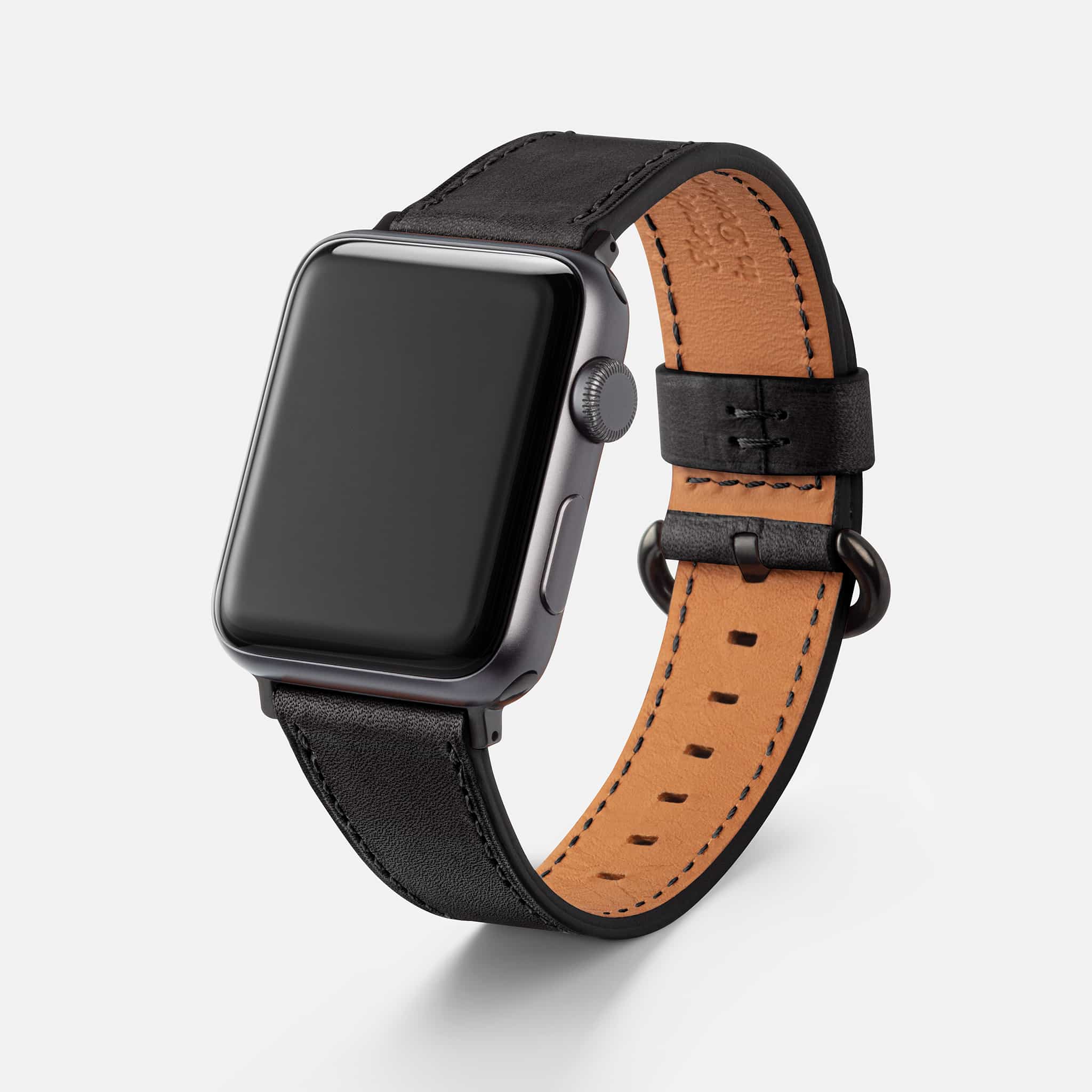 Luxus Apple Watch Armband aus Glattleder Hermes Barenia – Handgefertigtes, hochwertiges Glattleder-Armband für Apple Watch, exklusives Design, Freistelleransicht mit Uhr