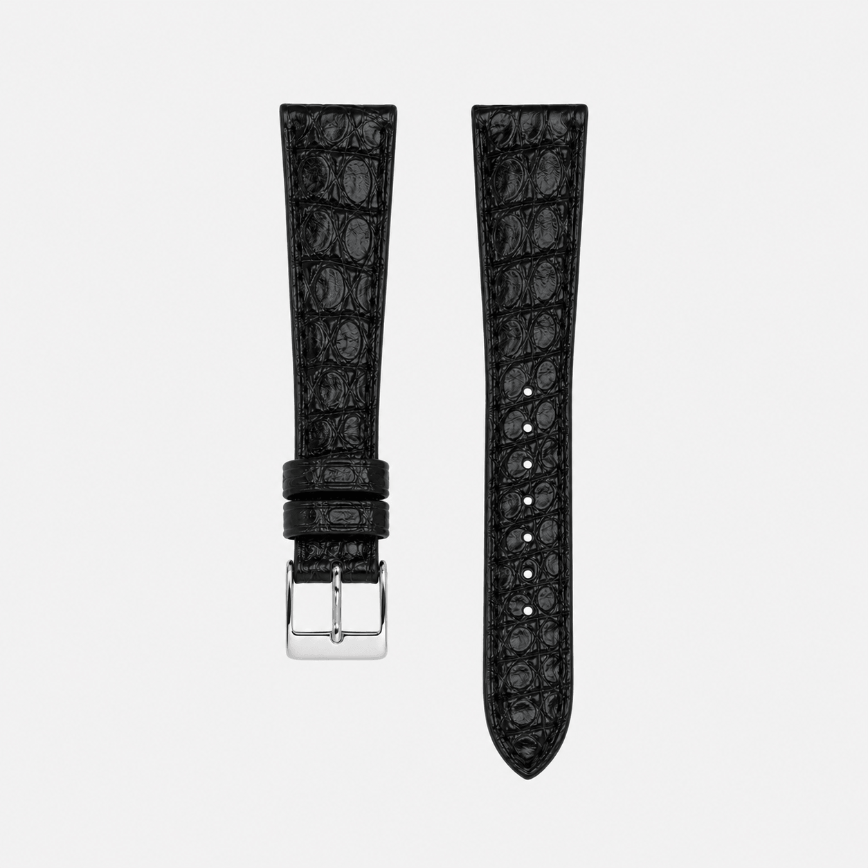 New Orleans – Flaches Uhrenarmband aus Louisiana-Alligatorleder in Schwarz mit edlem Krokodilleder.