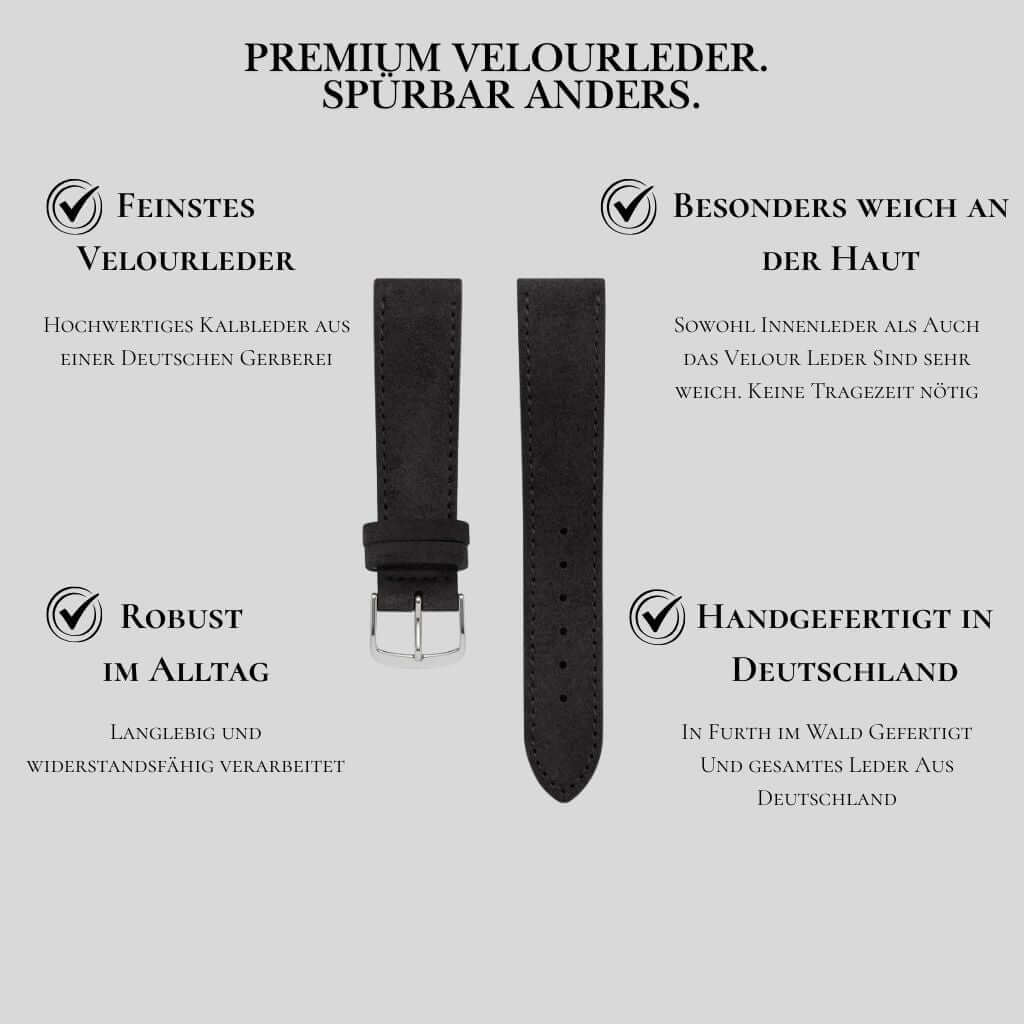 Nizza – Uhrenarmband aus feinem Wildleder mit Premium Veloursleder, handgefertigt in Deutschland.