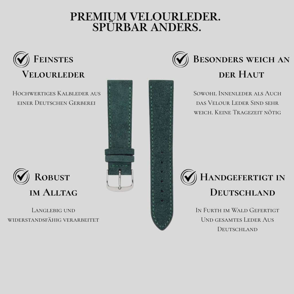 Nizza – Uhrenarmband aus feinem Wildleder mit feinstem Velourleder und handgefertigt in Deutschland.