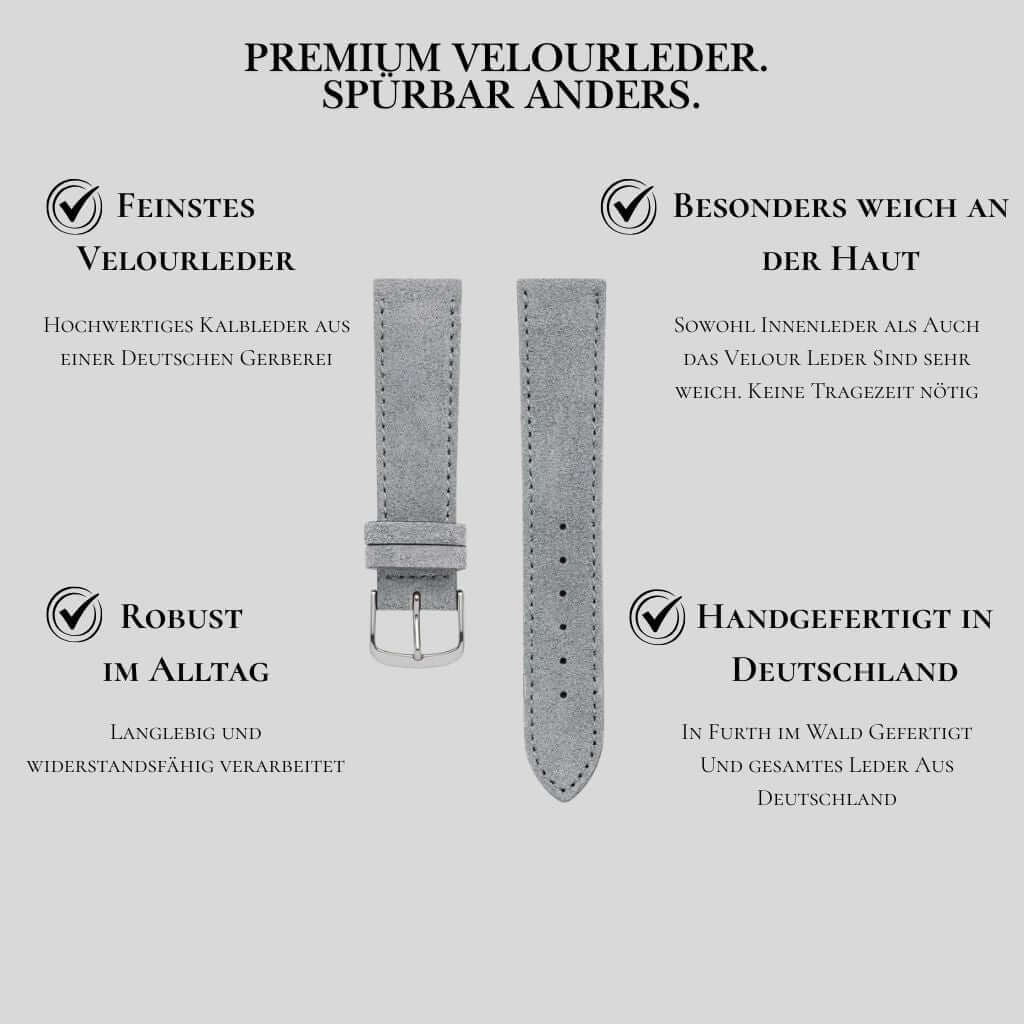 Nizza – Uhrenarmband aus feinem Wildleder mit hochwertigem Velourleder und handgefertigt in Deutschland.