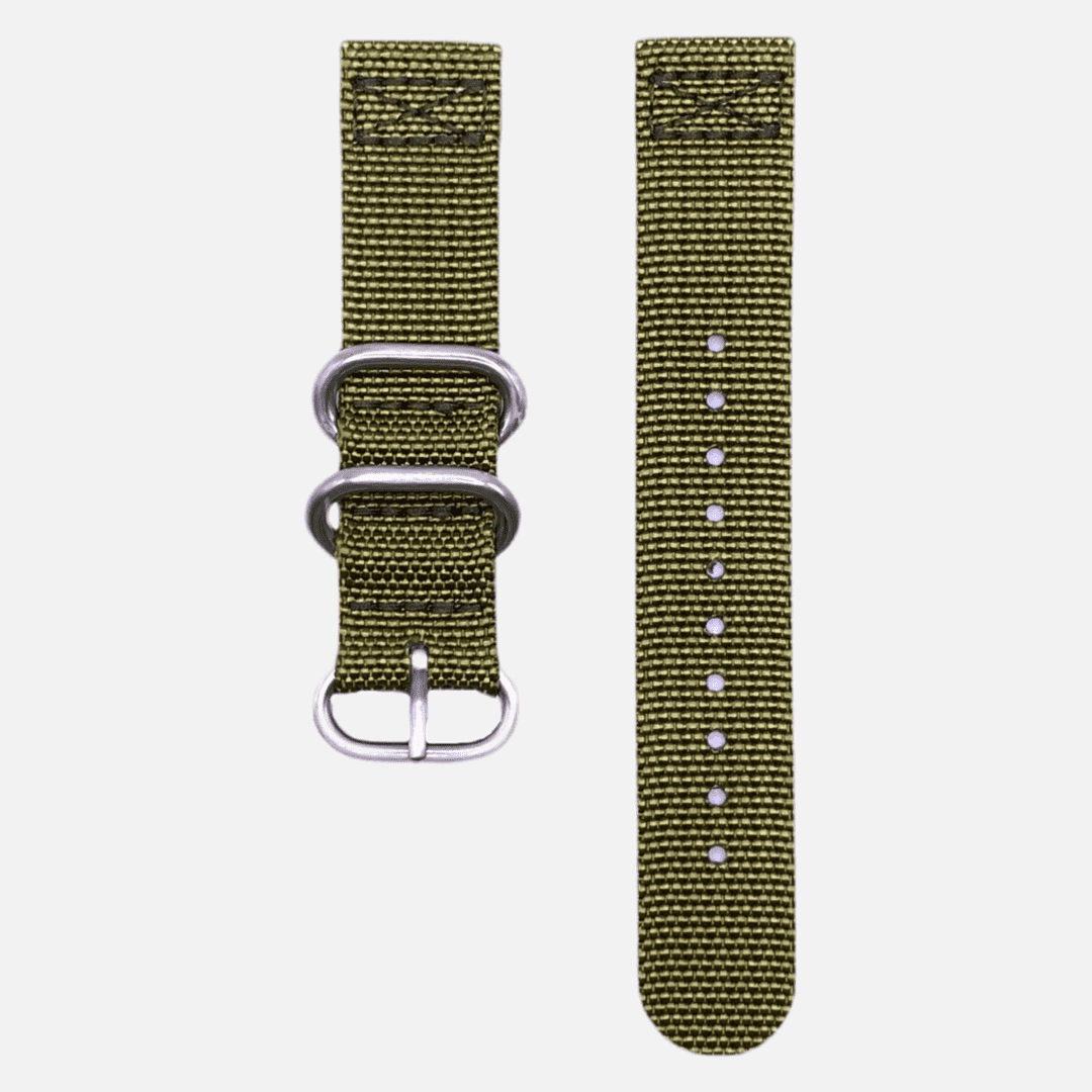 Olivefarbenes 2-teiliges Cotton Band – Strapazierfähiges, handgefertigtes Uhrenarmband aus hochwertigem olivefarbenem Baumwollgewebe, ideal für sportliche und elegante Zeitmesser