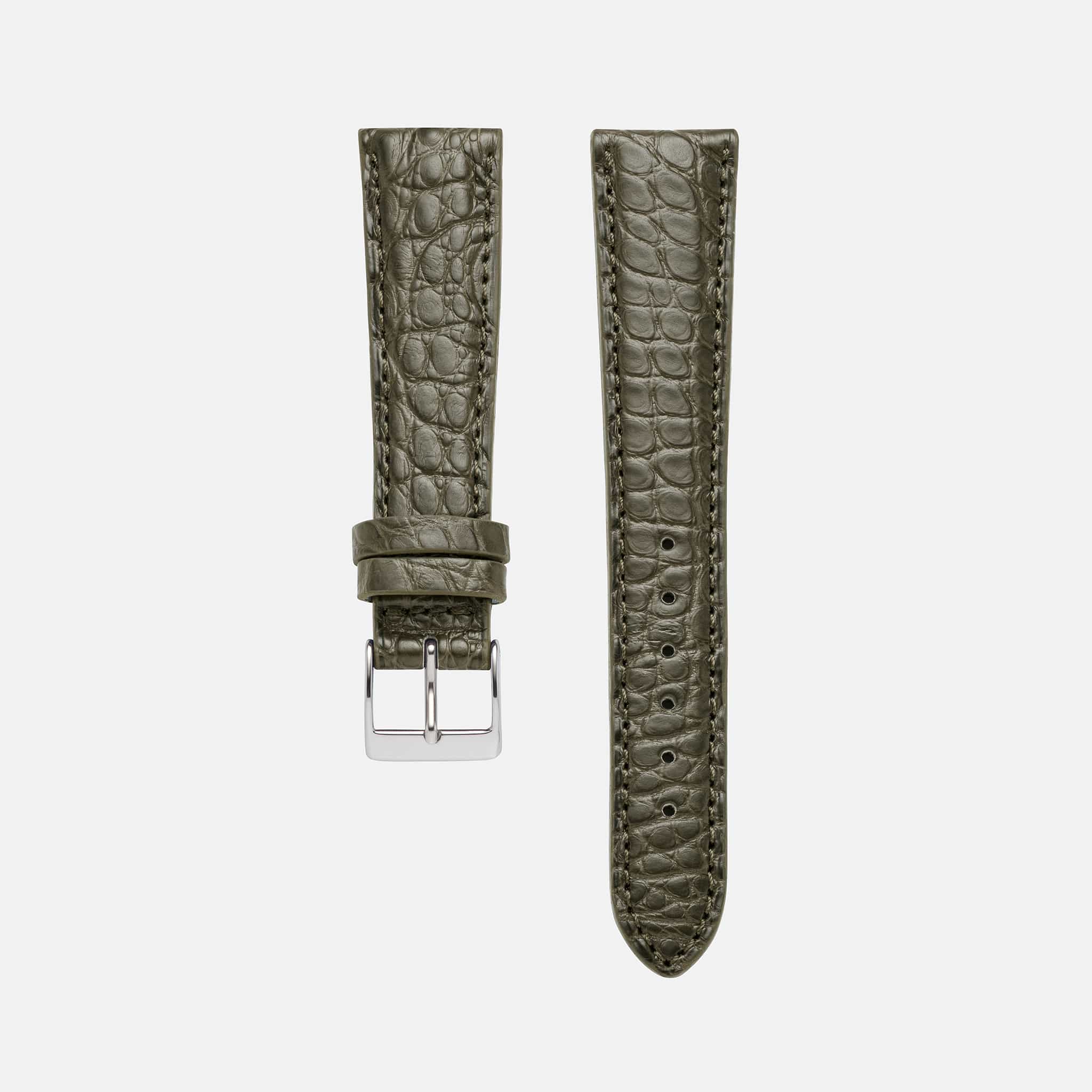 Olivegrünes Kroko Alligator Uhrenarmband – Handgefertigtes, luxuriöses Uhrenarmband aus hochwertigem olivegrünem Kroko Alligatorleder, ideal für sportliche und elegante Zeitmesser