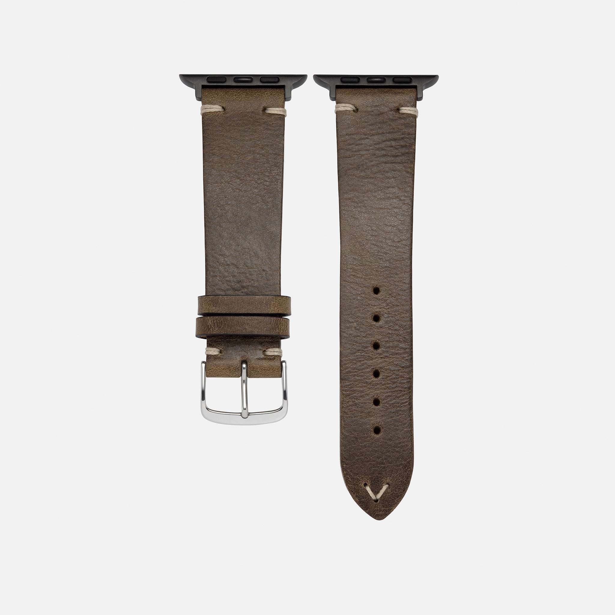 Tragebild eines Mannes mit dem grauen Apple Watch Armband Leder Herren, stilvoll und modern.