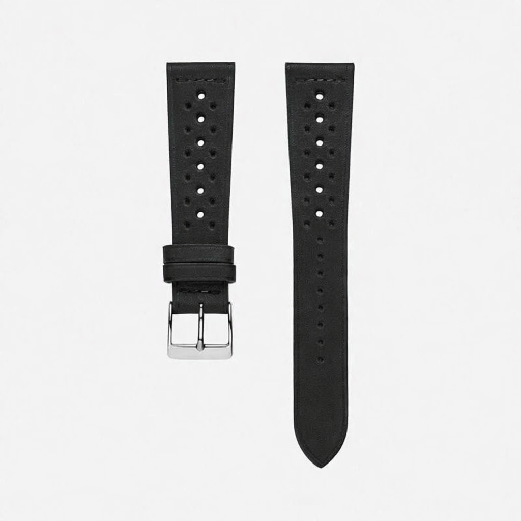 Paris Racing – Armband aus Barenia-Leder mit sportlicher Lochprägung, schwarzes Uhrenband, hochwertiges Lederarmband, sportlich, elegant