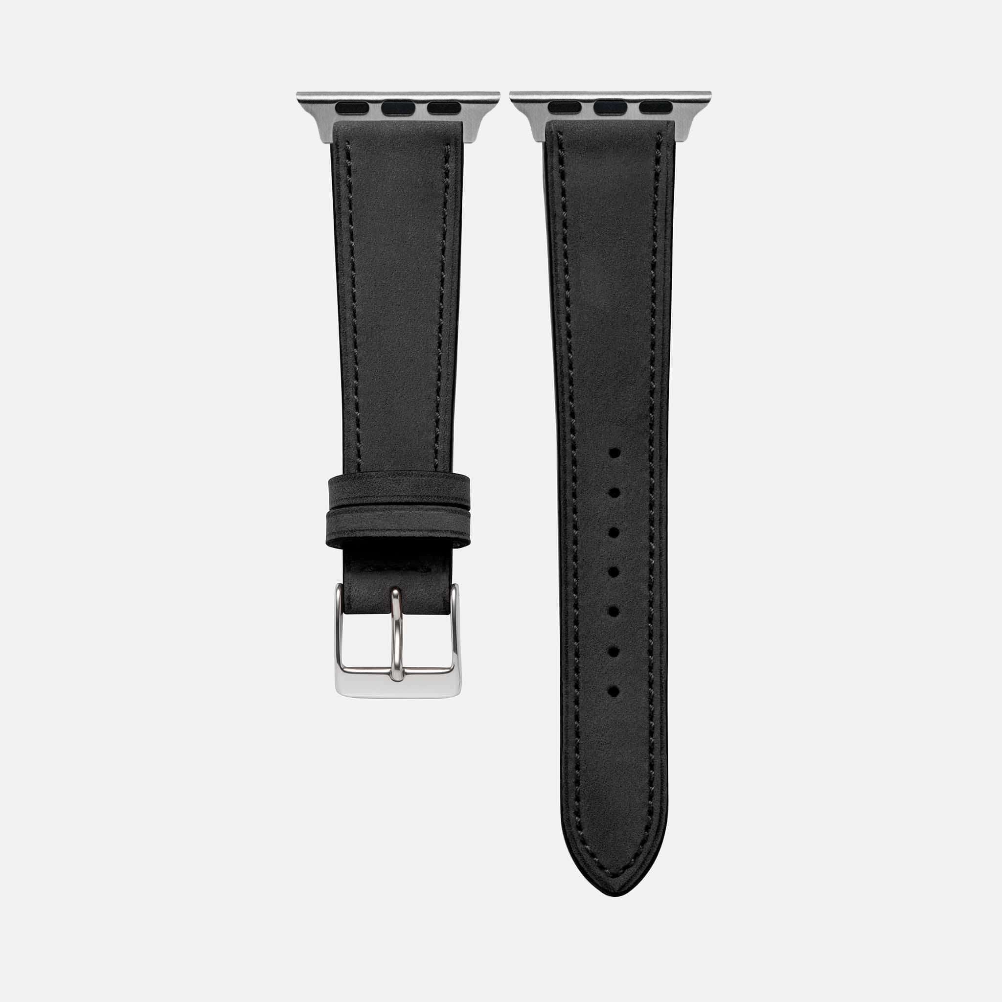 Schwarzes Nubukleder-Armband für Apple Watch – Hochwertiges Lederarmband, Freistelleransicht