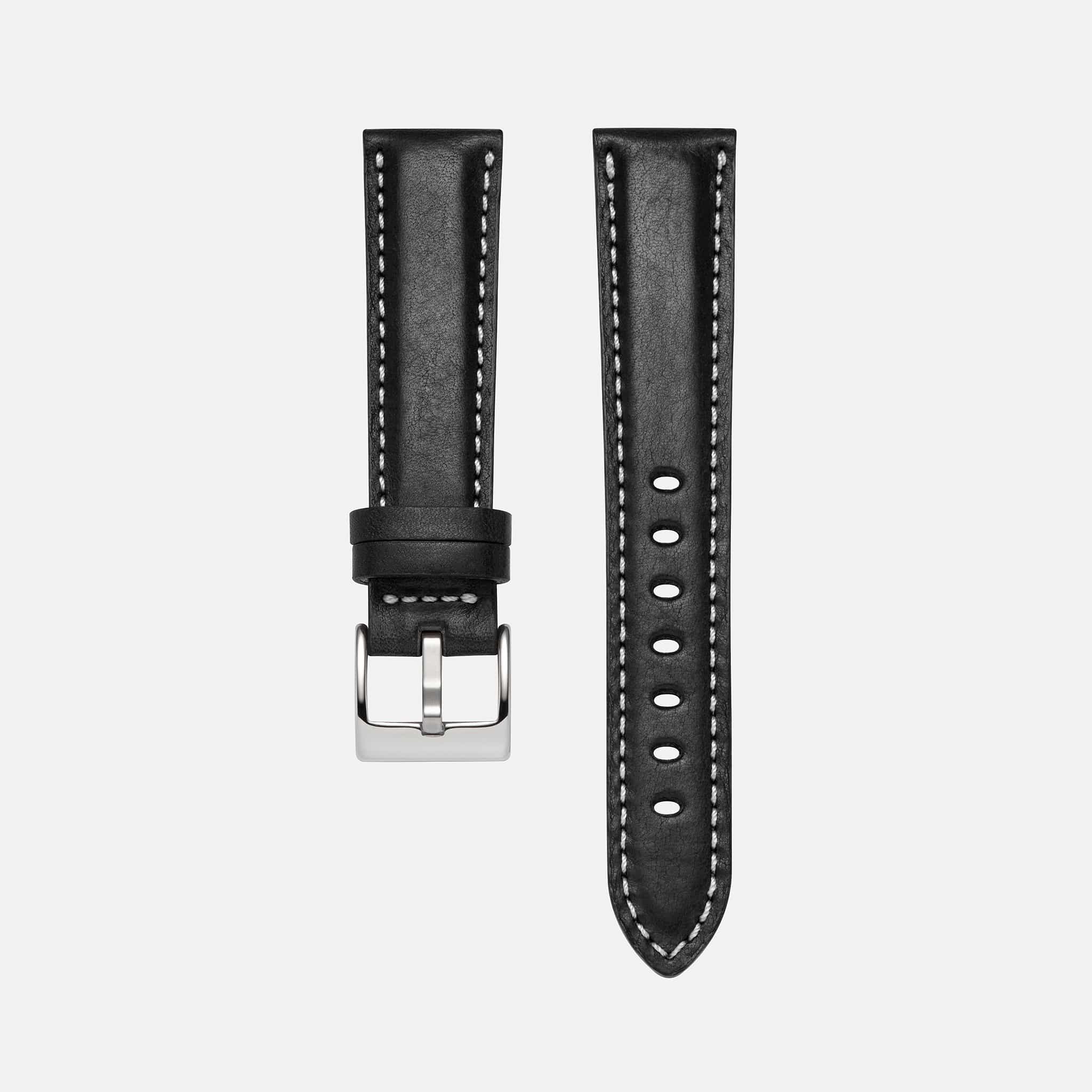 Schwarzes 24mm Leder Vintage Uhrenarmband – Handgefertigtes, strapazierfähiges Uhrenarmband aus hochwertigem schwarzem Vintage Leder, perfekt für sportliche und elegante Zeitmesser