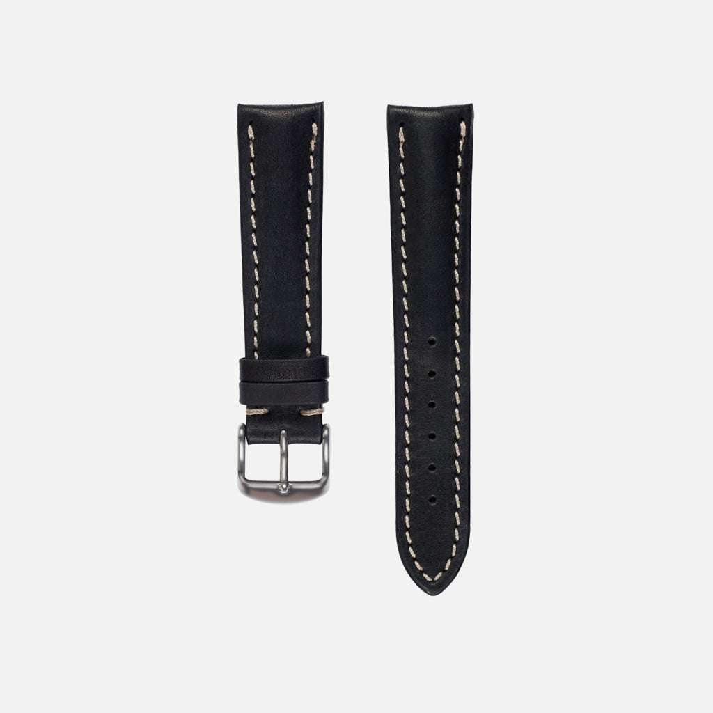 Schwarzes bombiertes Kalbsleder Uhrenarmband – Handgefertigtes, strapazierfähiges und luxuriöses Uhrenarmband aus hochwertigem Kalbsleder, Made in Germany, ideal für sportliche und elegante Zeitmesser wie die Rolex Explorer und Breitling Navitimer