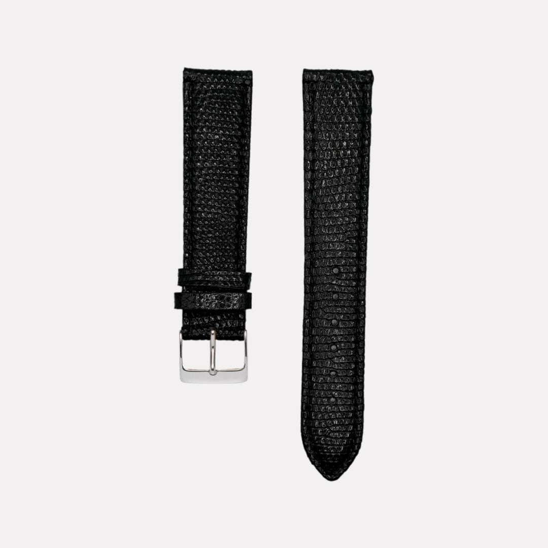 Schwarzes Eidechsen Uhrenarmband – Handgefertigtes, strapazierfähiges Uhrenarmband aus echtem Eidechsenleder, luxuriöses Design, Made in Germany, ideal für hochwertige Uhren wie Jaeger-LeCoultre