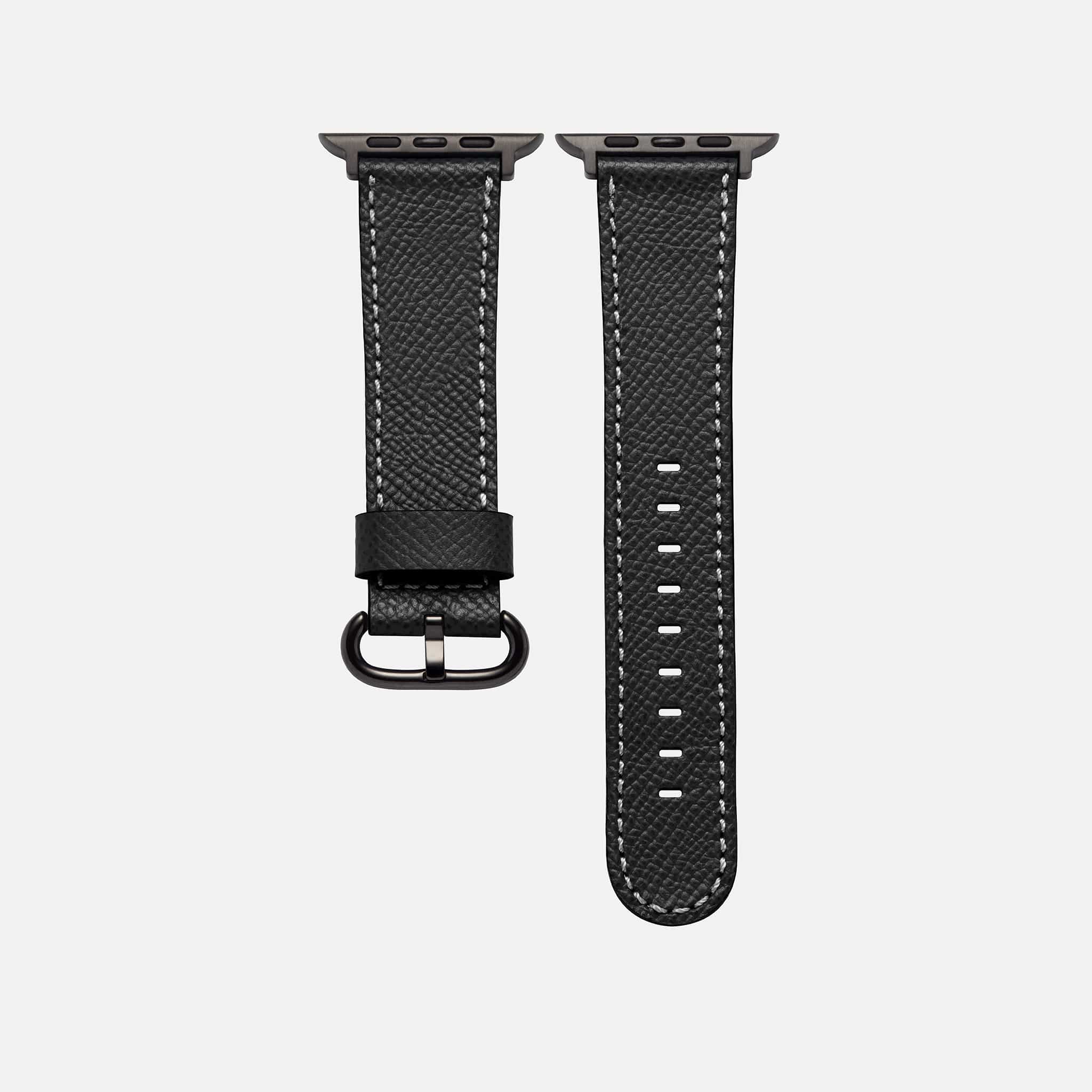 Schwarzes Epsom Leder-Armband für Apple Watch – Strapazierfähiges und elegantes Lederarmband, Freistelleransicht ohne Uhr