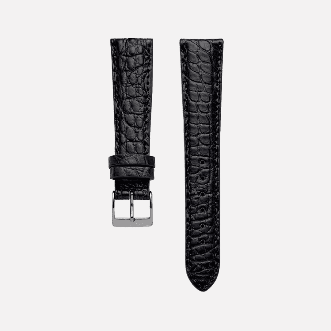 Schwarzes Kroko Alligator Uhrenarmband – Handgefertigtes, strapazierfähiges Uhrenarmband aus hochwertigem schwarzem Kroko Alligatorleder, ideal für sportliche und luxuriöse Zeitmesser