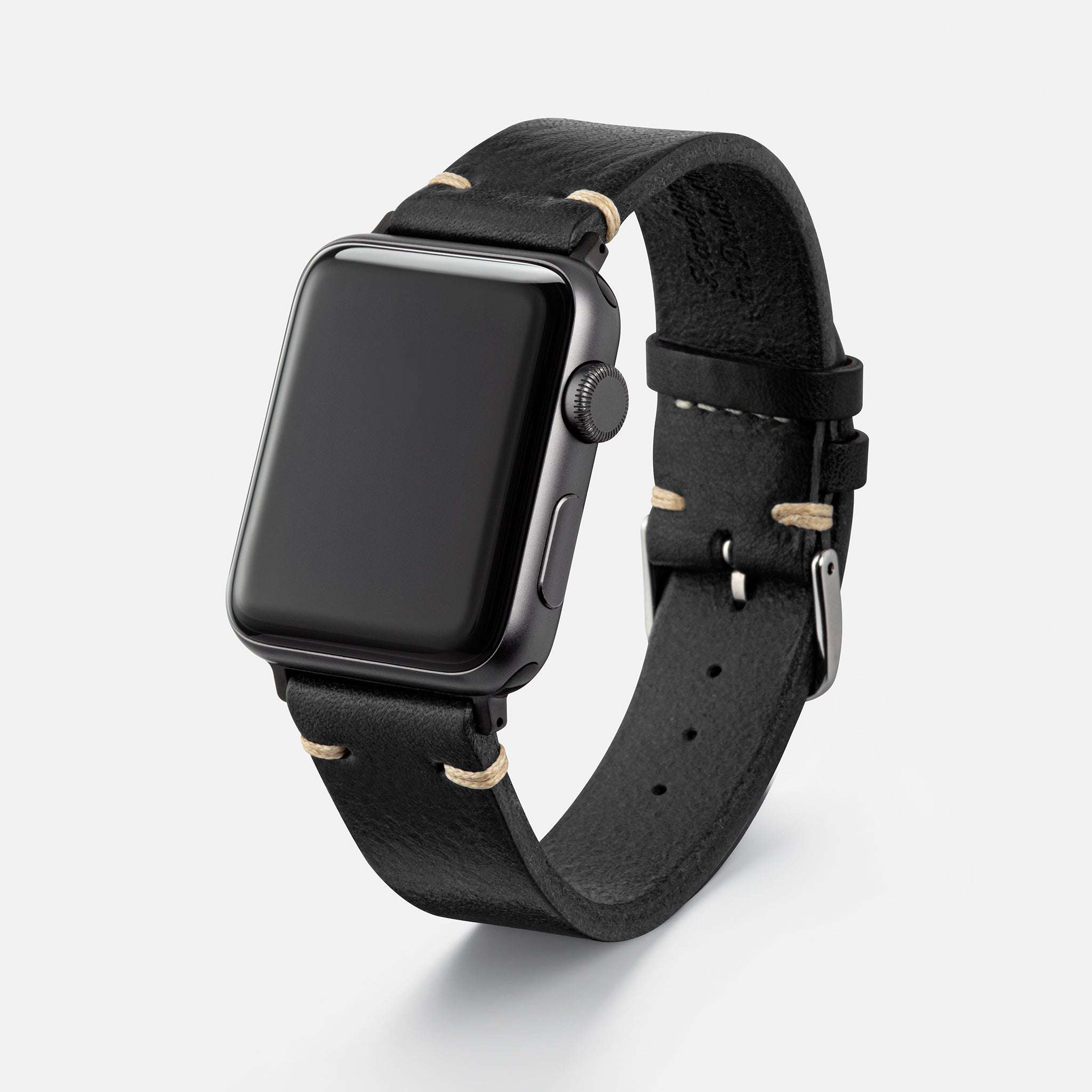 Stylisches schwarzes Apple Watch Armband Leder Herren, ideal für formelle Anlässe.