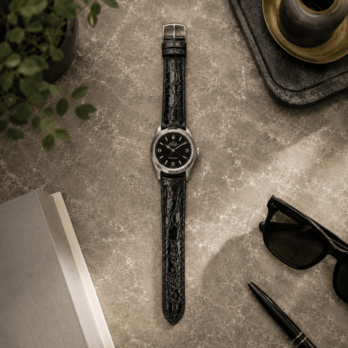 Shiny – Uhrenarmband aus glänzendem Kaimanleder