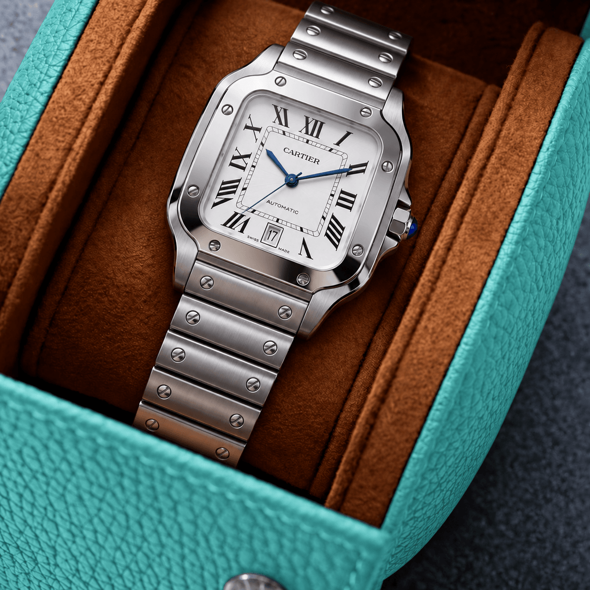 Uhrenrolle für eine Uhr Signature – Hochwertiges deutsches Togoleder mit edler Uhr in einem handgefertigten Etui.